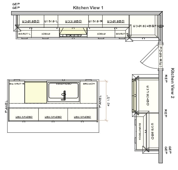 Section through a base cabinet showing the box, drawer, shelf, and toe kick