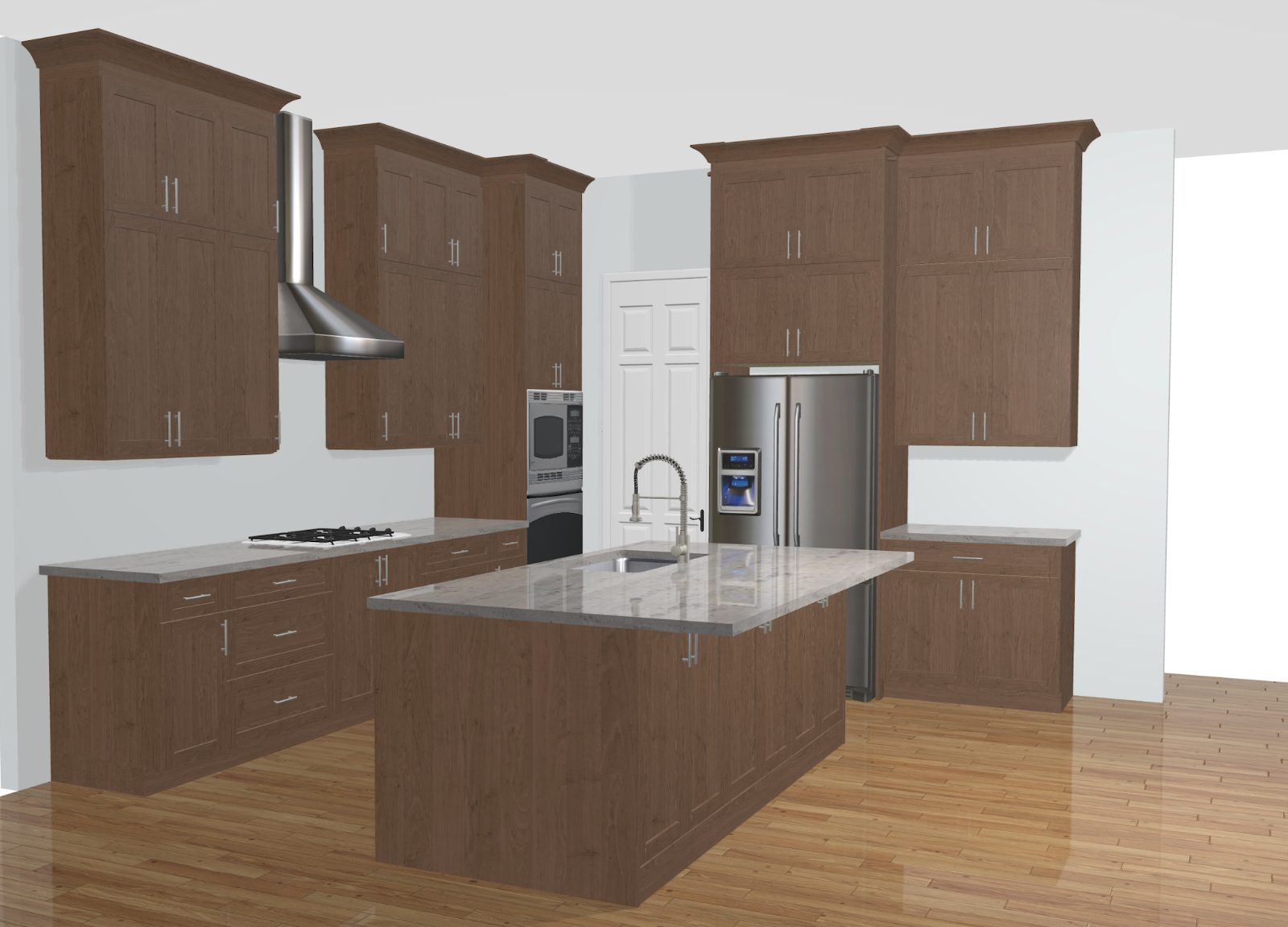 3D rendering of a kitchen in the chosen door style and finish